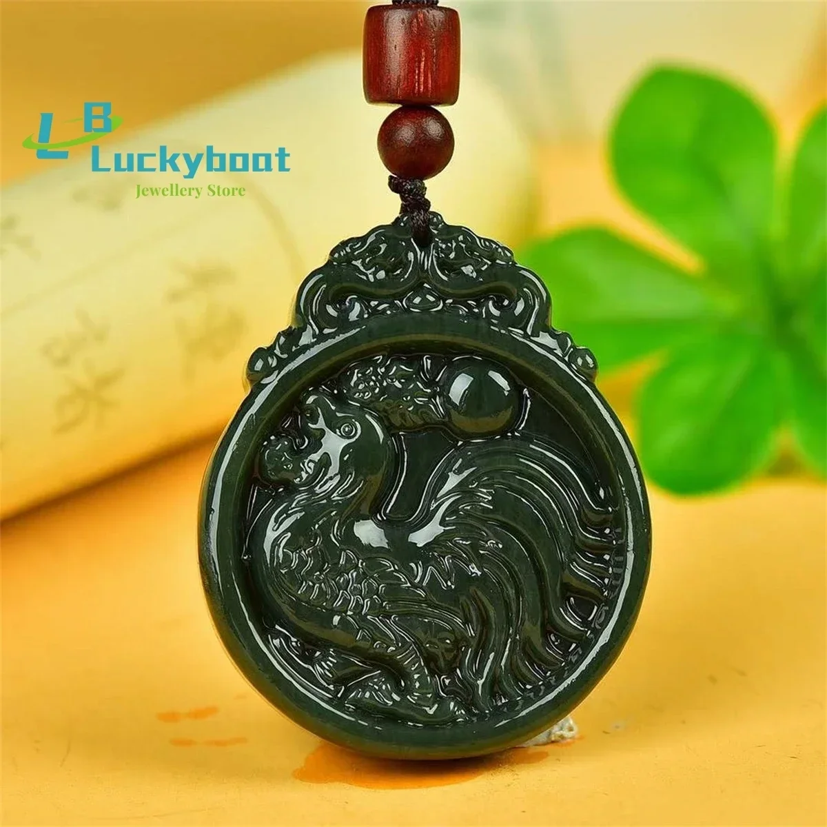 Natural Hotan Jade Chinese Zodiac Chicken Round Tag Pendant Simple Personality Fashion Versatile Men and Women