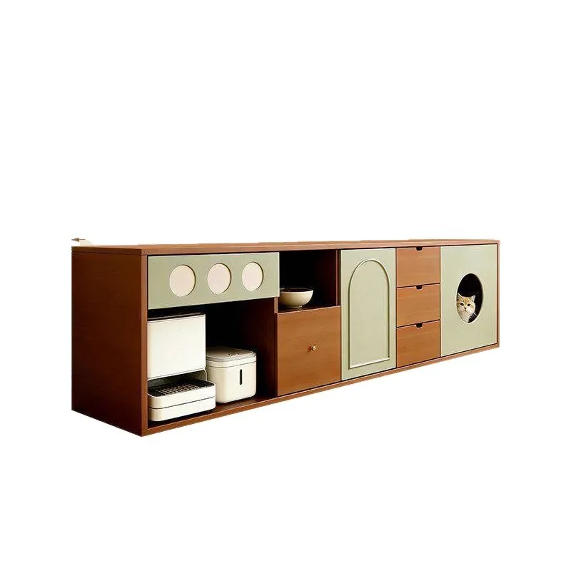 

Pet solid wood TV cabinet cat nest integrated log cream wind cat TV cabinet medieval living room household floor cabinet