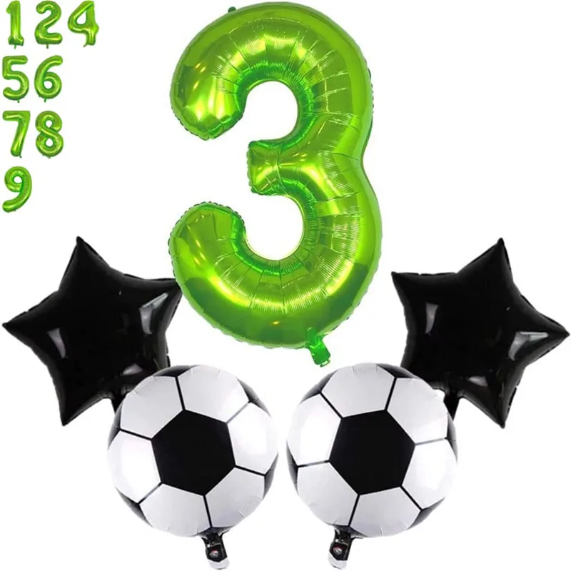 Big Number Green 3 Soccer Ball  Aluminum Foil Mylar Balloons 3rd Soccer Themed Birthday Party Decoration