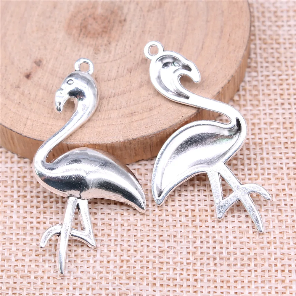 20pcs 47x25mm(1.85x0.98inch) Antique Silver Color Flamingos Charms Jewelry Making Accessories