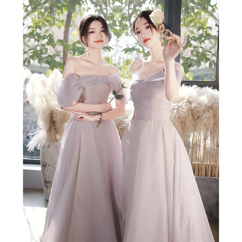 Maids of  Long Gown Women's Summer New Sle Purple Taro Slimming Sister up Evening Dr High-End Sensation