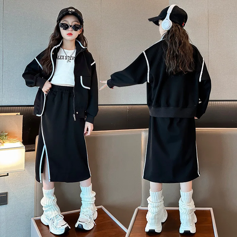 

Girls Suits Coat Spring and Autumn Style Foreign Style Suit 2024 New Children Skirt Simple Casual Suits Two-piece Set Clothes