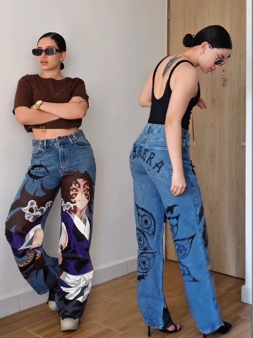 

Demon Slayer Anime Print Baggy Jeans for Women High Waist Pants New Style Wide Leg Trouser Harajuku Y2k 2025 New Streetwear