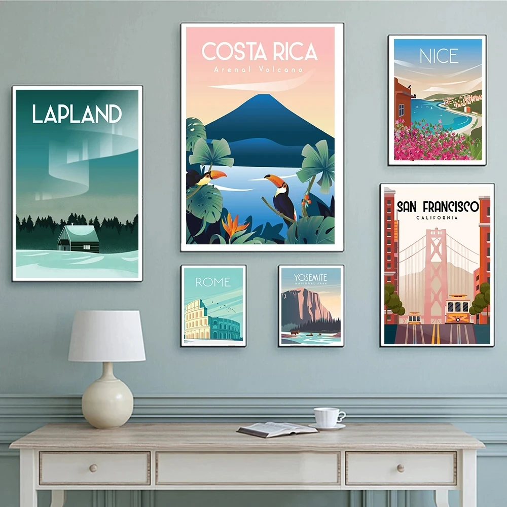 Costa Rica City San Francisco Travel Poster Canvas Painting Vintage Print Wall Art Pictures Living Room Home Decoration