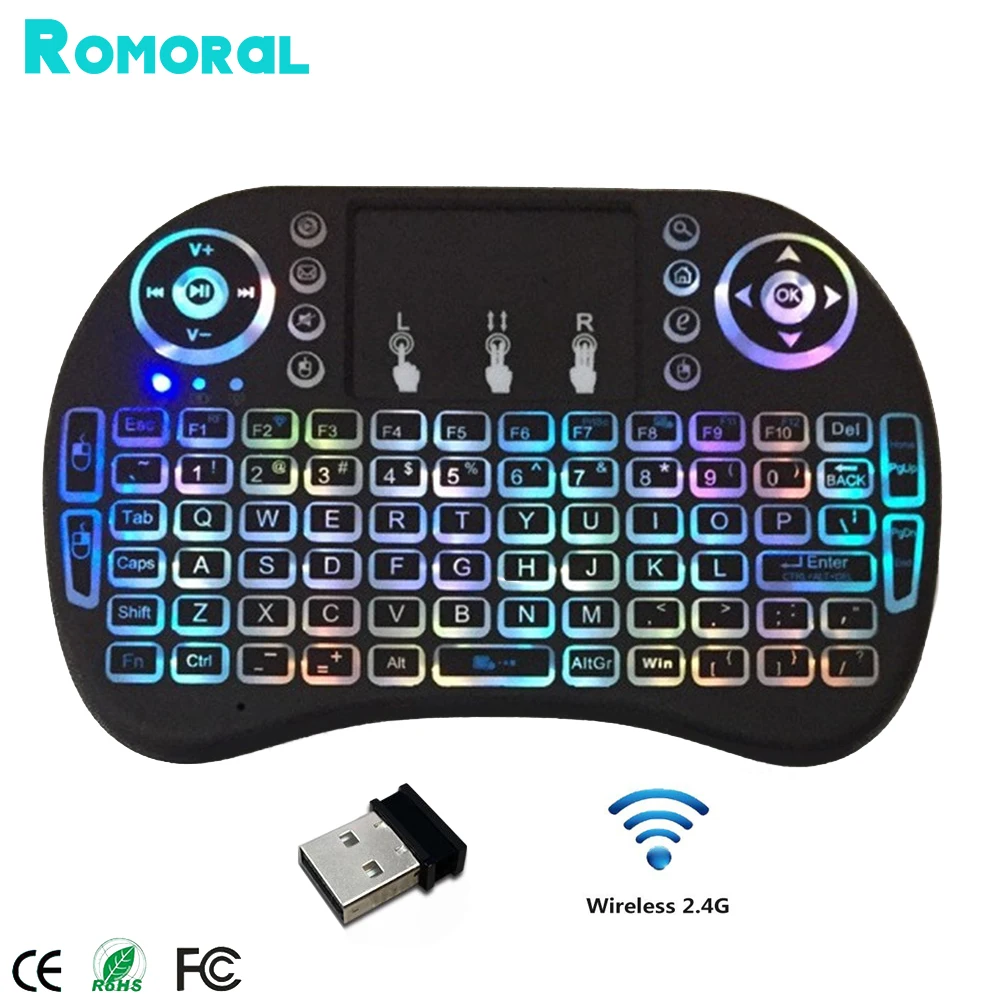 2.4GHz Wireless Mini Keyboard Backlight Handheld Keyboard Touchable Remote Control for Smart TV Box Desktop PC English Russian