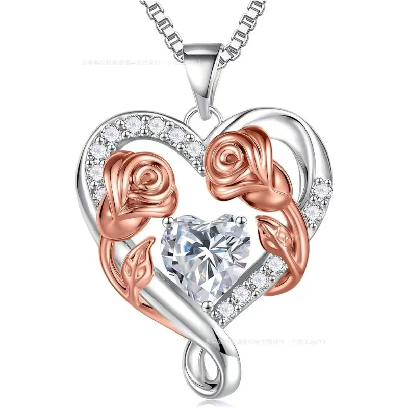 

Trendy Luxury S925 Sterling Silver Heart Necklace Diamond Clavicle Chain Elegant Women Jewelry Gift