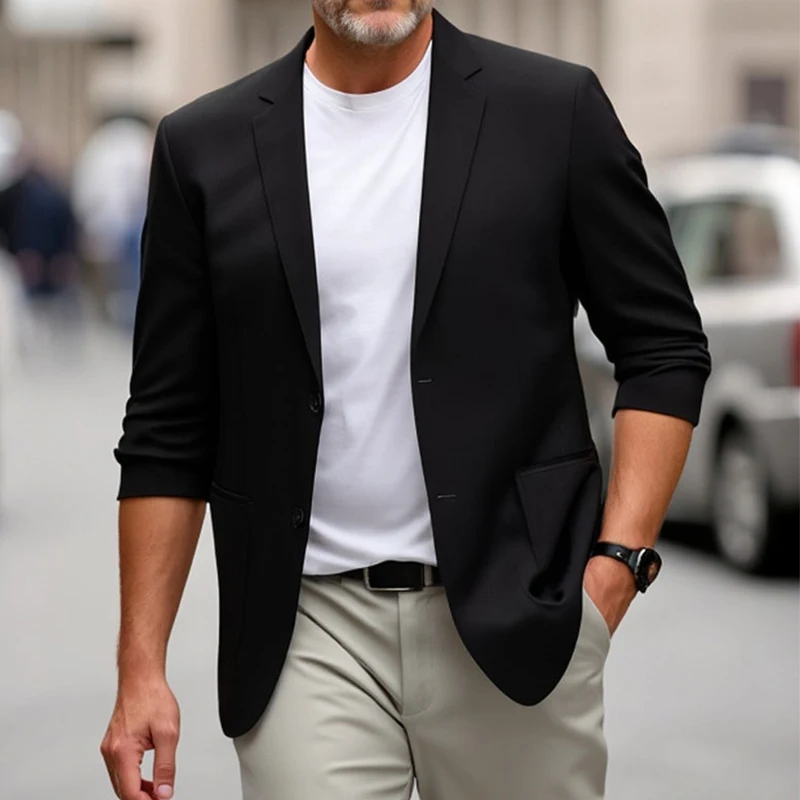 موضة جديدة بلون الرجال سترة معطف الحلل اليومية عادية بدوره إلى أسفل طوق البدلة جاكيتات الرجال ربيع الخريف ملابس خارجية أنيقة