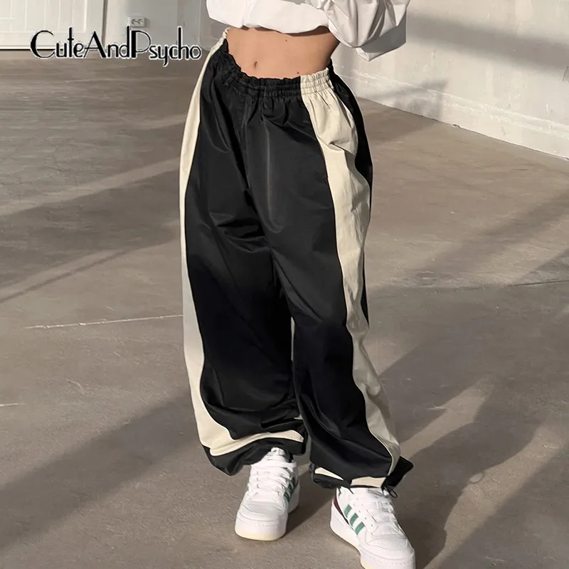 

Cuteandpsycho Casual Patchwork Loose Pants Y2K Chic Aesthetic Full Length Bottoms American Retro Mid Waist Ankle Banded Trousers