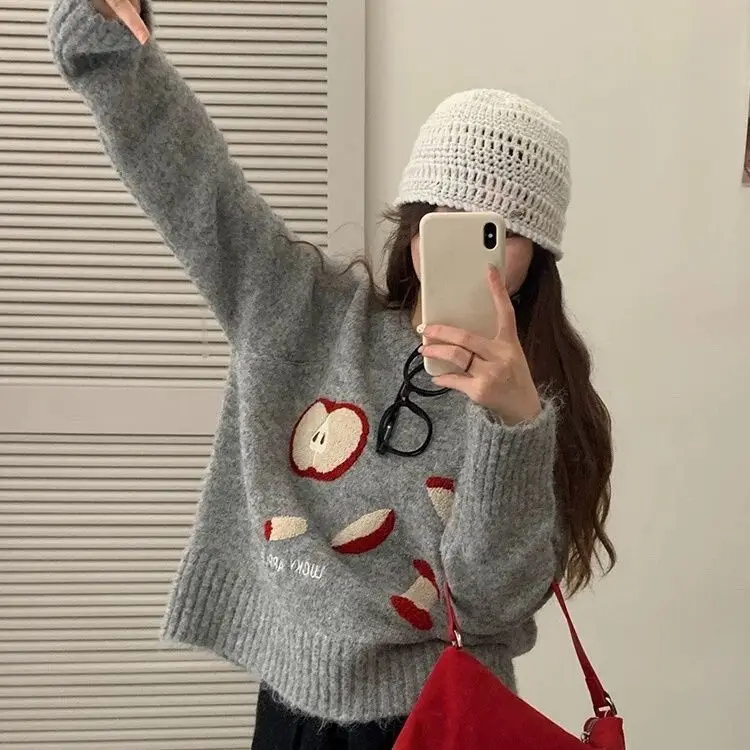 

Korean Sweater Age-Reducing Fun Apple Soft And Waxy 2024 Autumn Winter New Style Loose Warm Knitted Top