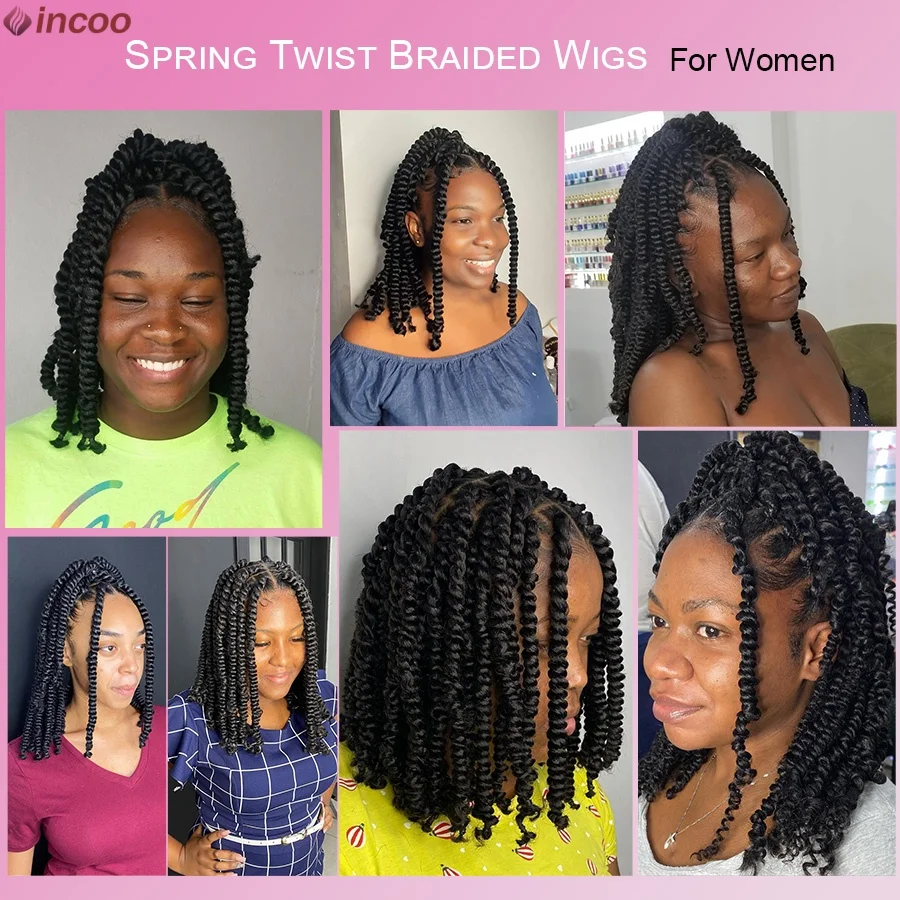 Kurze Frühling Twist Zöpfe Perücke Synthetische Volle Spitze Vorne Leidenschaft Twists Perücken Lockige Enden Knotenlose Box Twist Flechten Perücke Für Frauen