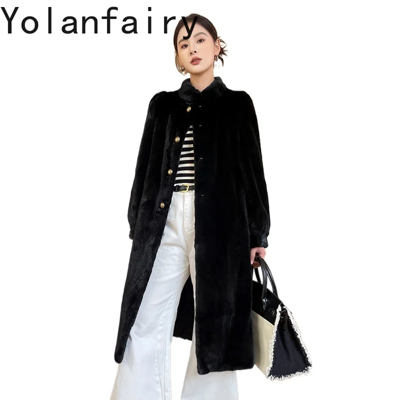 

YOLANFAIRY High-end Natural Fur Coat Mink Jacket Women Winter Luxury 2025 Real Whole Mink Fur Jackets Long Warm Black Fur Coats