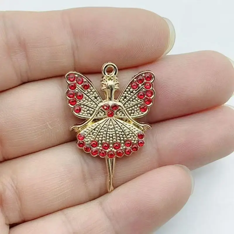 10PCS DIY Color Ballet Girl Angel Gold Alloy Jewelry Accessories Clothing Accessories Keychain Pendant view 3