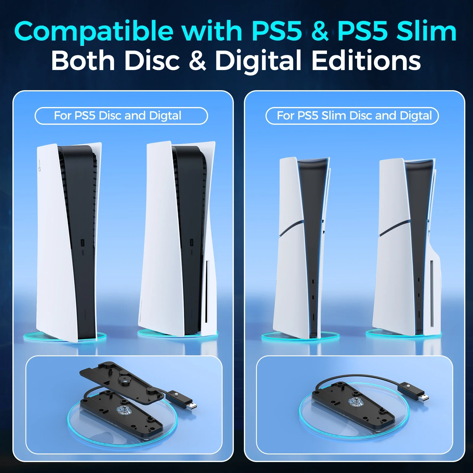 

IINE RGB Vertical Stand for PS5 & PS5 Slim RGB Lighting Disc & Digital Plug and Play Easy Snap-in Installation