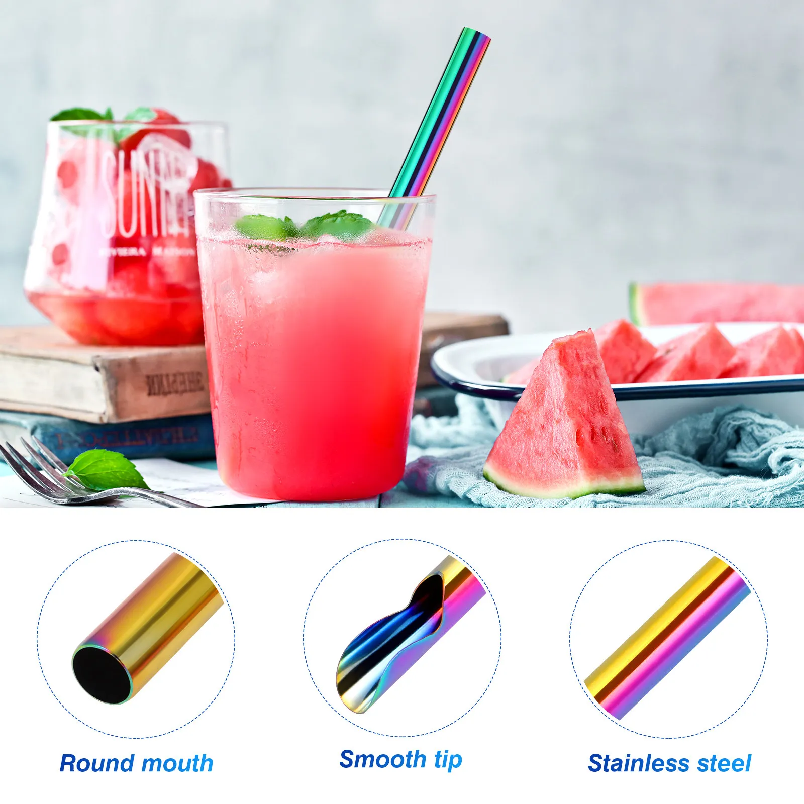 4Pcs Stainless Steel Straws 304 Reusable Metal Rustproof Long Drinking Straws Bubble Tea Smoothie Party Hiking Eco