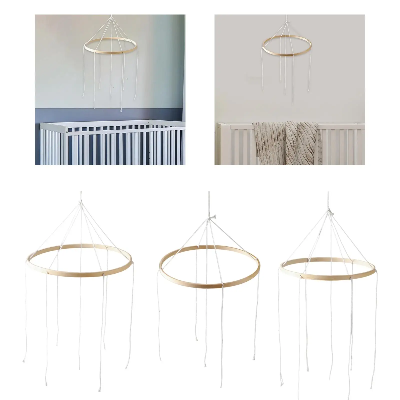 Baby Mobile Frame Bamboo Wind Chime Hanging Wooden Bed Bell Nursery Decorative DIY for Crib Accessory