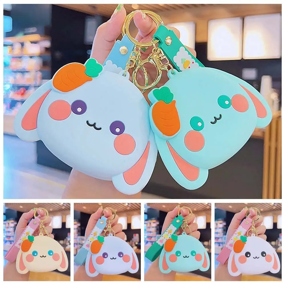 Cute Silicone Rabbit Coin Purse Carrot Bag Pendant Animal Key Rings Lipstick Bag Storage Bag Small Earphone Bag Female/Children