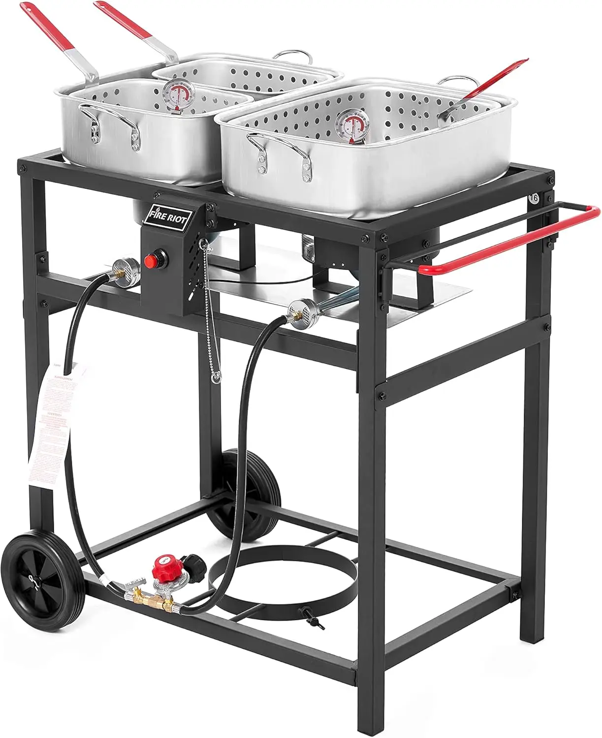 Propane Outdoor Double Burner Deep Fryer Cart, 2-18Qt Aluminum Pots & Frying Baskets, Best For Fish Fry, Wings, Fries, Canjun