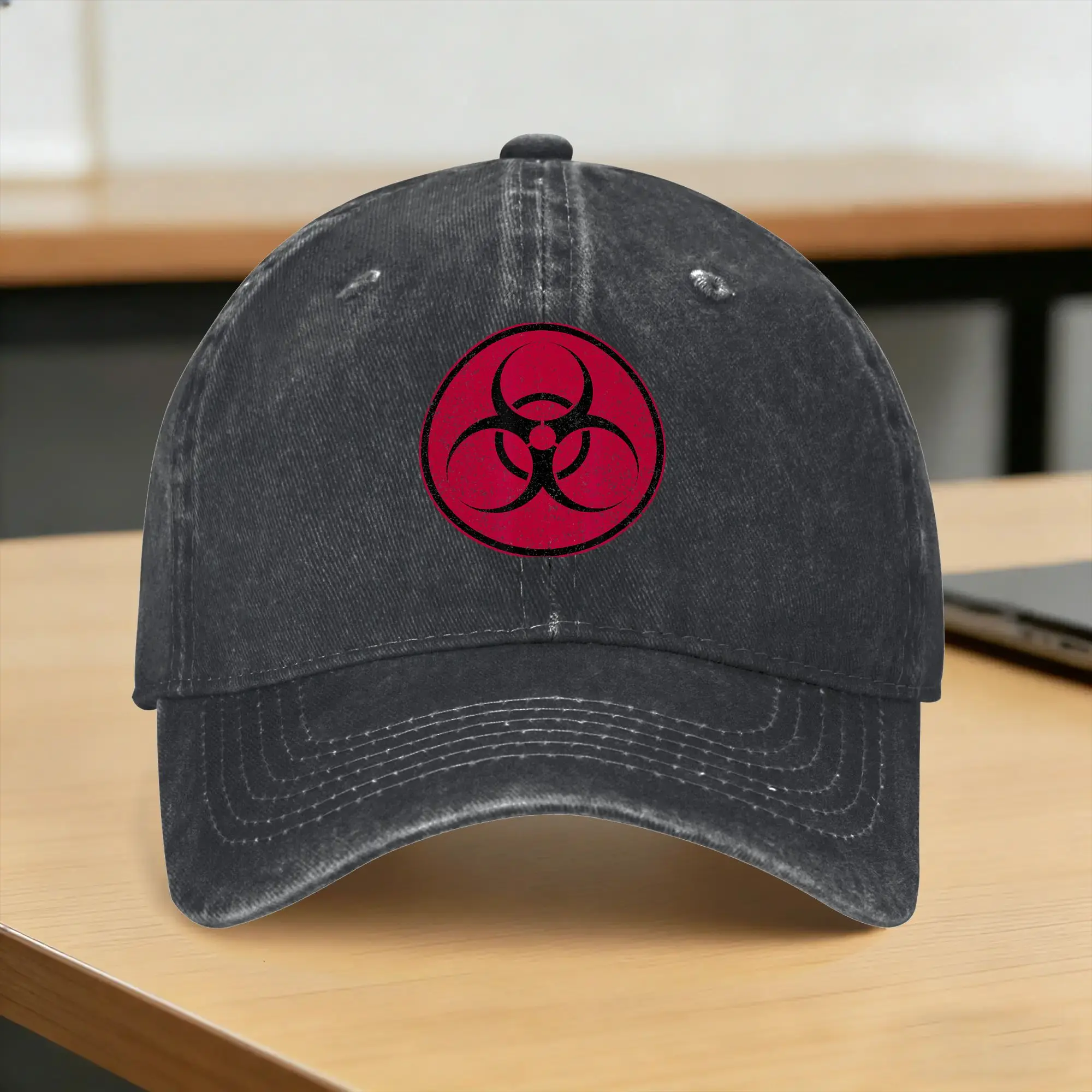 Washed Baseball Cap BIOHAZARD SYMBOL WARNING SIGN BIOLOGICAL HAZARD TOXIC VIRUS Summer Trucker Hat Outdoor Gym Sun Baseball Caps