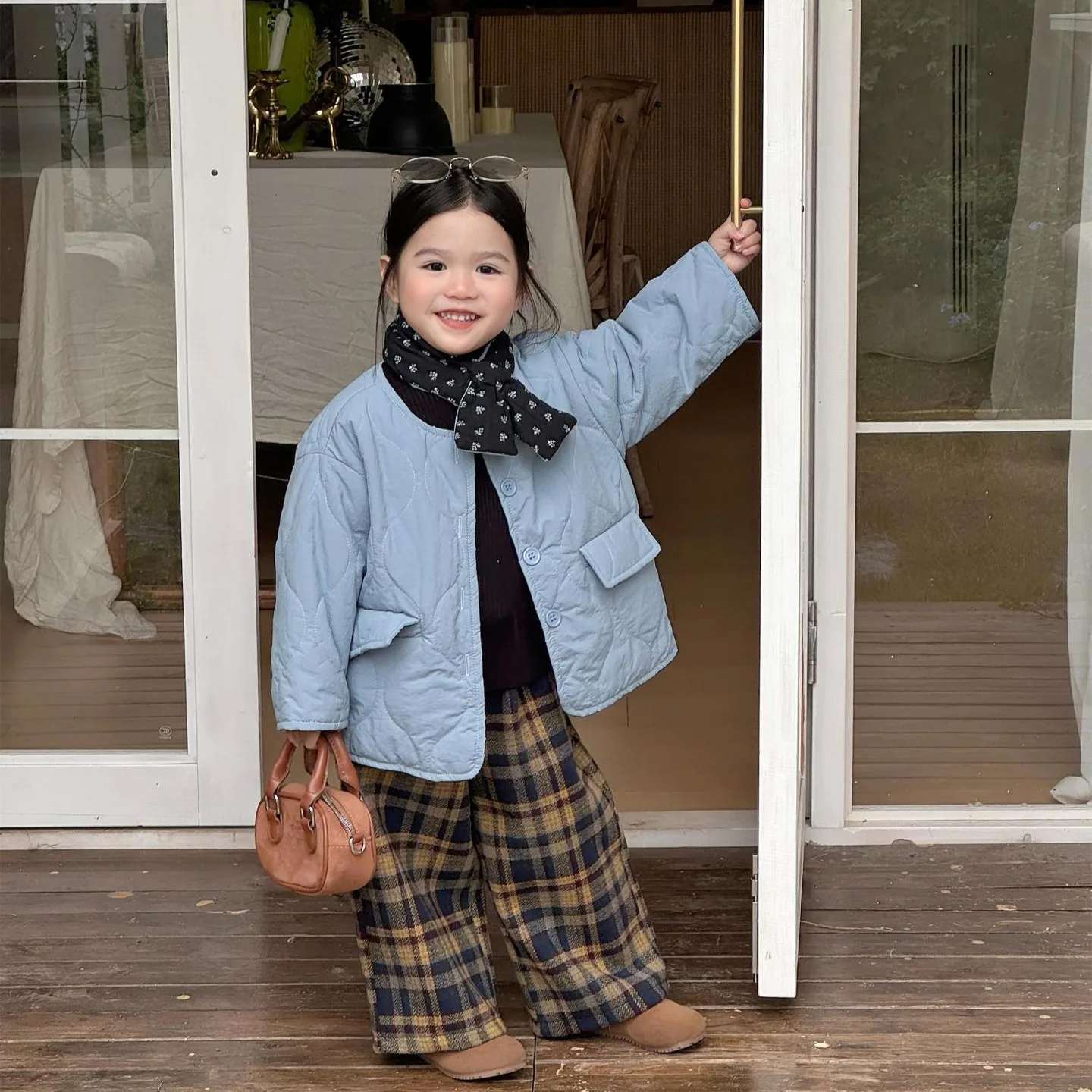 2025 Winter New Style Baby Girl Clothes Fashion and Warm Reversible Jacket and Soft Scarf Kids Thick Blue Coat
