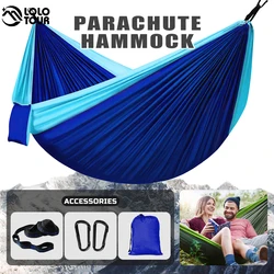 Rede de pára-quedas de acampamento portátil ao ar livre dupla 260x140cm rede balanço cadeira suspensa para jardim viagem feriado sobrevivência pátio