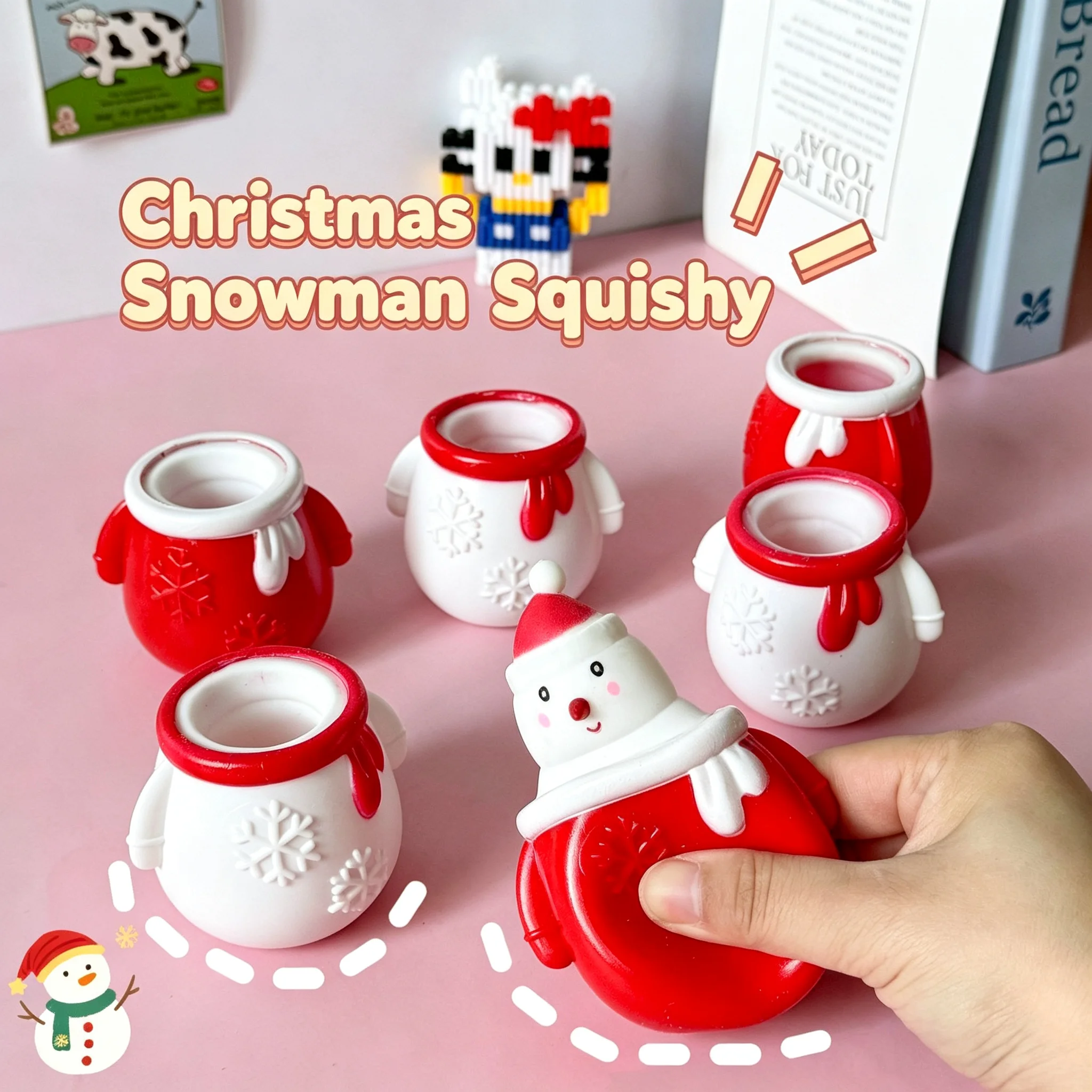 1/2/4Pcs Winter Snowman Stress Balls Cute Red and White Snowman Pop up Fidget Balls Stretchy Relieve Stress Tool