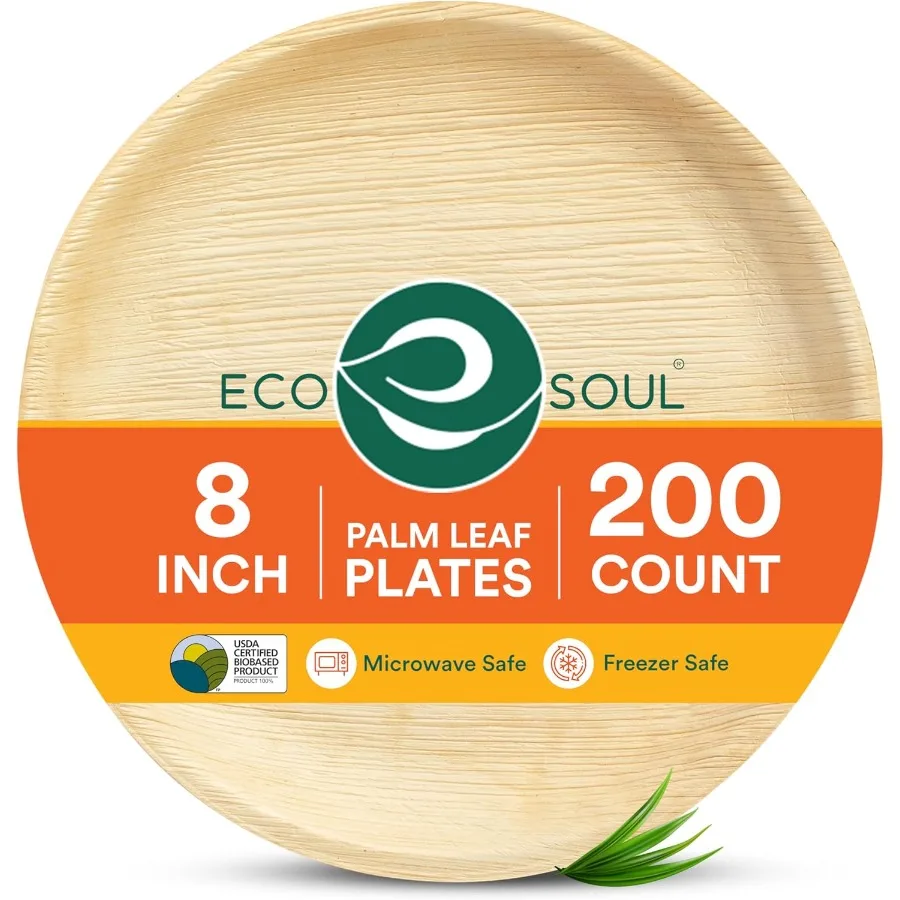 

Compostable 8 Inch Palm Leaf Round Plates 200 Count Like Bamboo Plates Biodegradable EcoFriendly Microwave and Oven Safe
