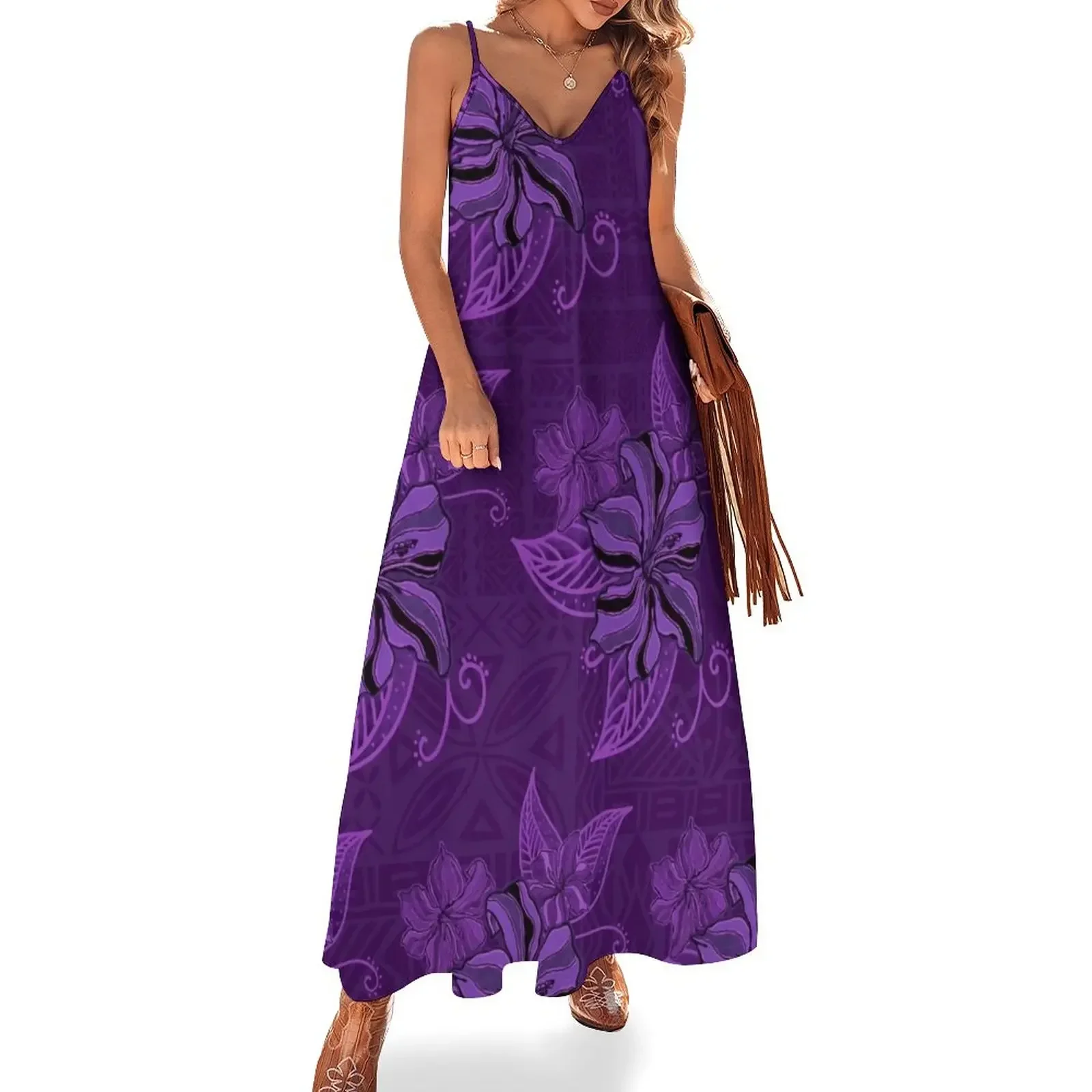 Midnight Purple Hawaiian Tapa Hibiscus Print Sleeveless Dress fairy dress clothing women summer 2024 Dress