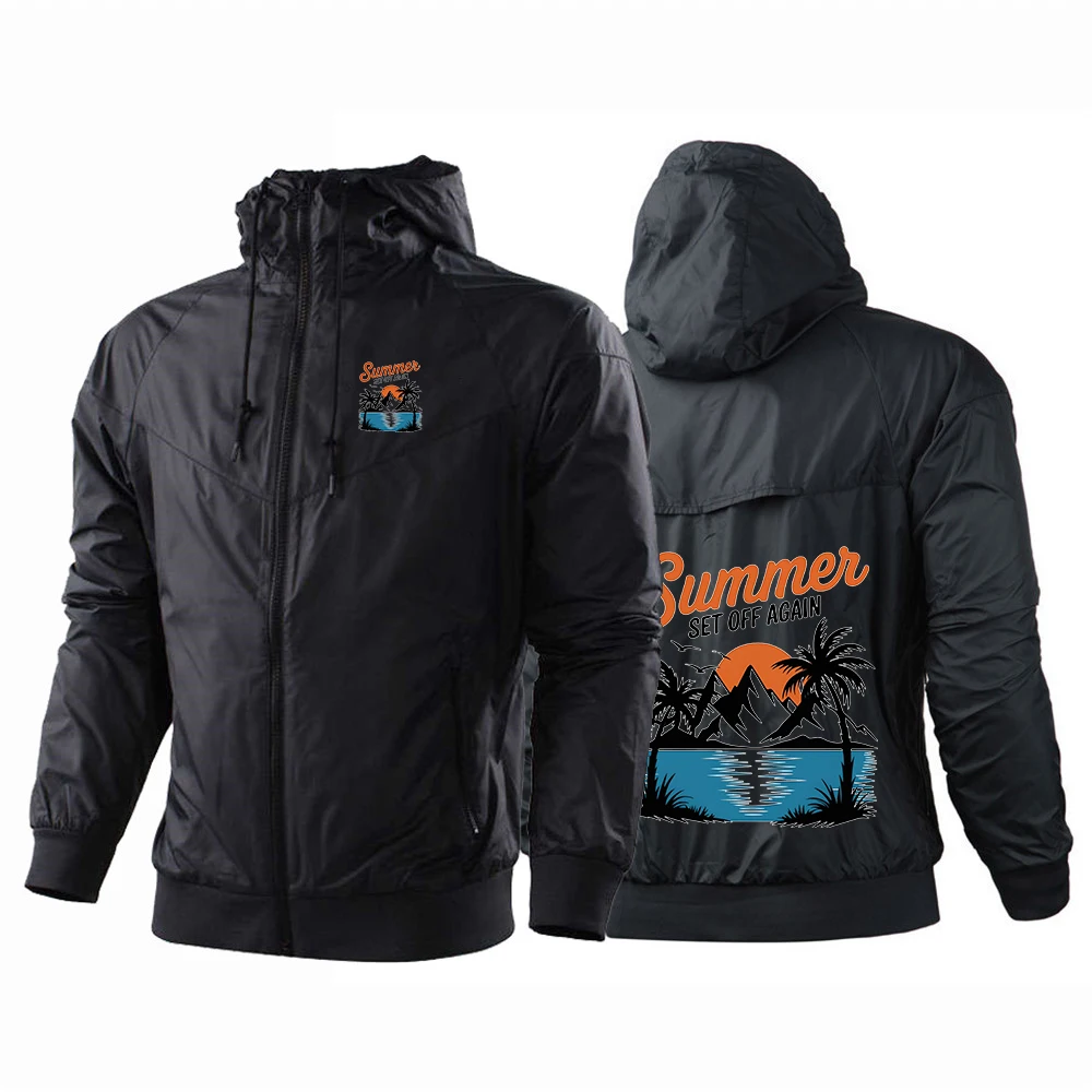 

2026 Summer Set Off Again Print New Men's Spring And Autumn Patchwork Five-Color Windbreaker Comfortable Casual Hooded Coat Top