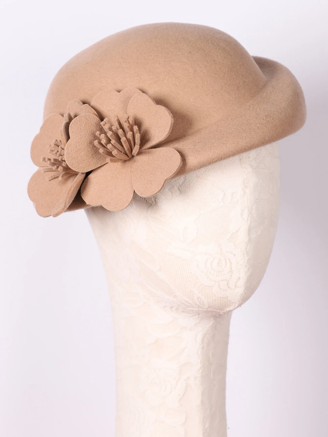 FS Blau Lila Wolle Französisch Baskenmütze Breite Krempe Fedora Hüte Für Frauen Elegante Kirche Hüte Große Blume Damen Hochzeit Tee Party Hut Ken – Detail 10