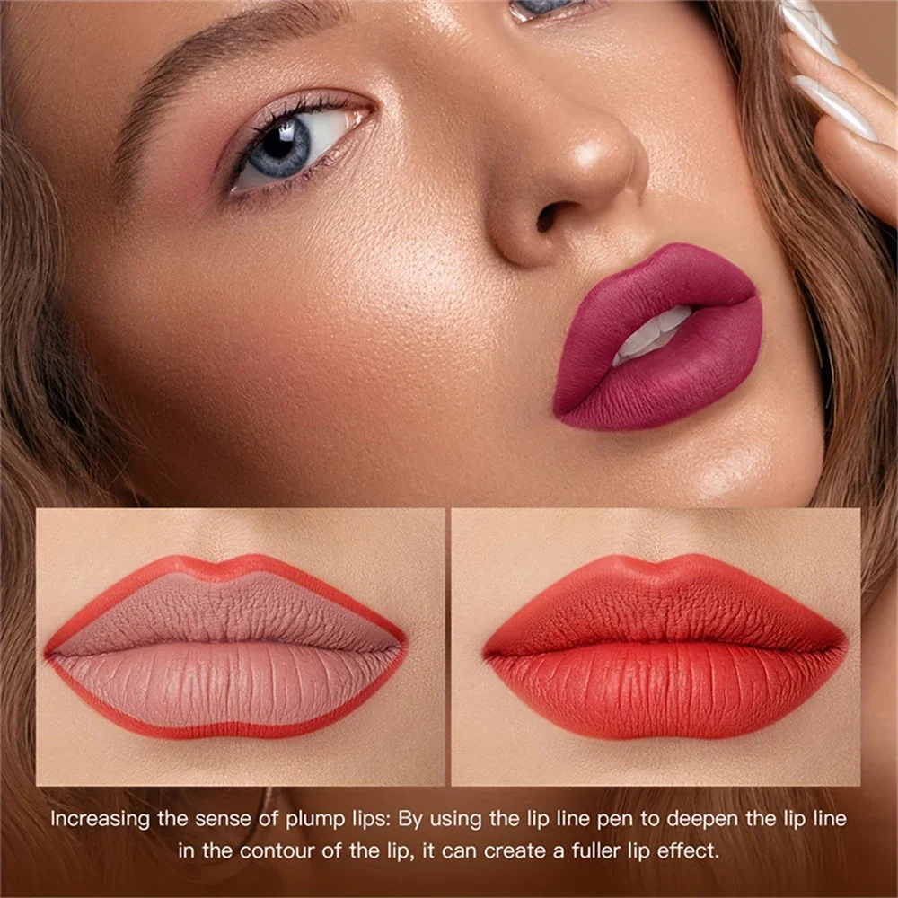 قلم تحديد الشفاه غير اللامع من USHAS، تطبيق سلس يدوم طويلاً لخط مخطط مثالي وملء مكياج كونتور أحمر الشفاه عالي الصبغة