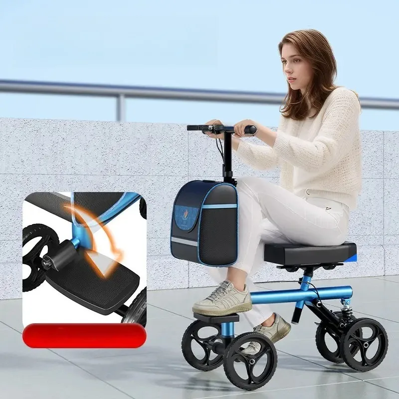 Adjustable Knee Scooter with Steering Mobility Walker Foot Injury Folding Crutch Comfortable Pad Orthopedic Scooter Post Surgery