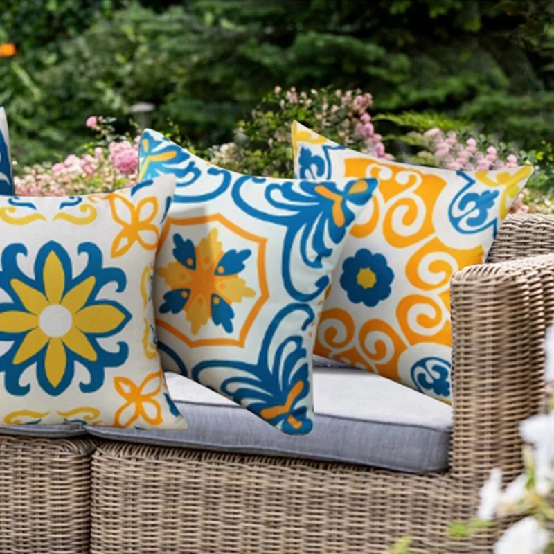 Набор из 4 уличных водонепроницаемых наволочек 18x18 дюймов, декоративные наволочки с цветком мандалы, богемный стиль, геометрический стиль