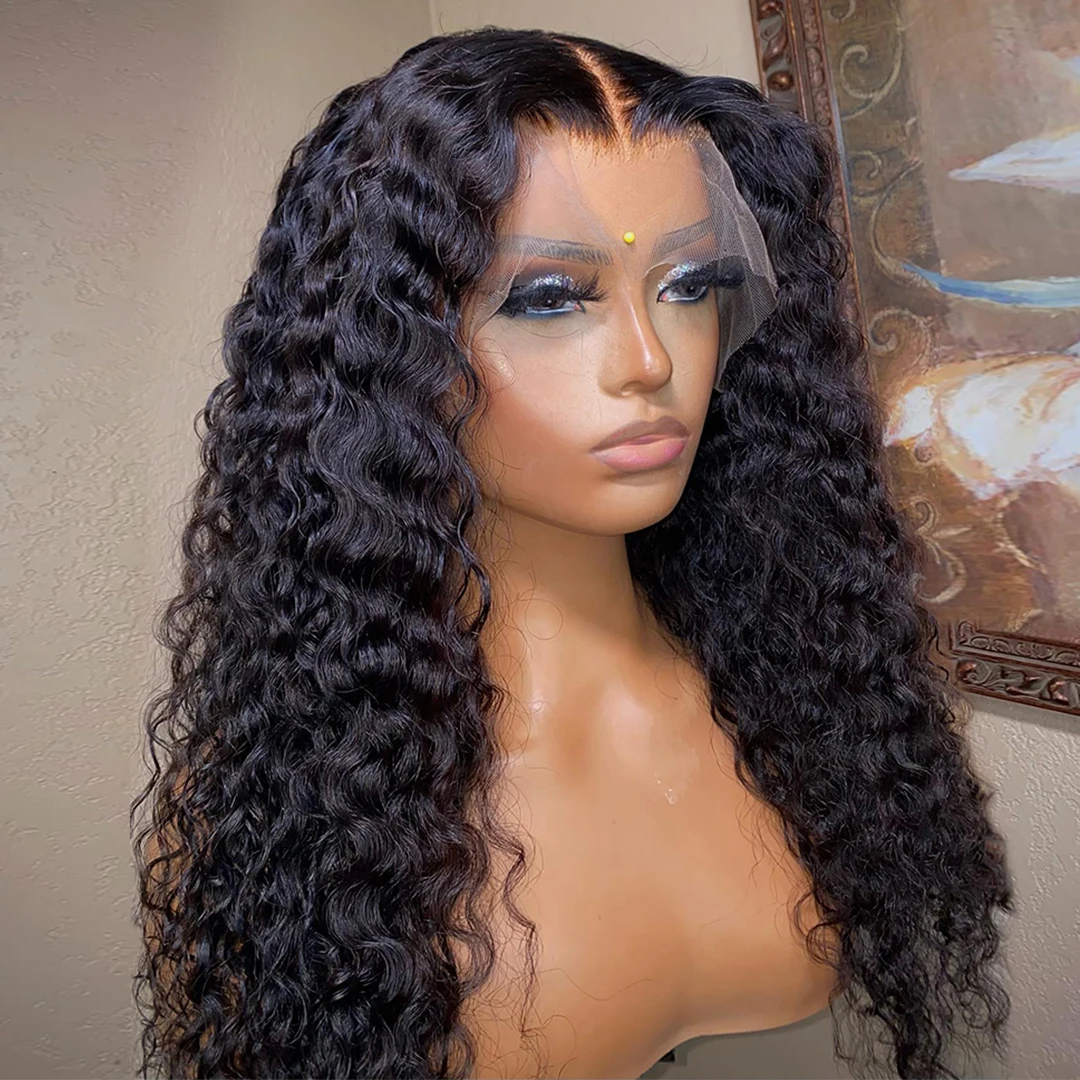 Glueless 180Density 26Inch Long Soft Natural Black Kinky Curly Lace Front Wig For Black Women With Baby Hair Preplucked Daily