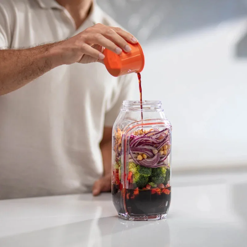 1pcs Orange Large-capacity Salad Jar Portable Simple Home Kitchen Salad Storage Plastic with Graduated Salad Bowl