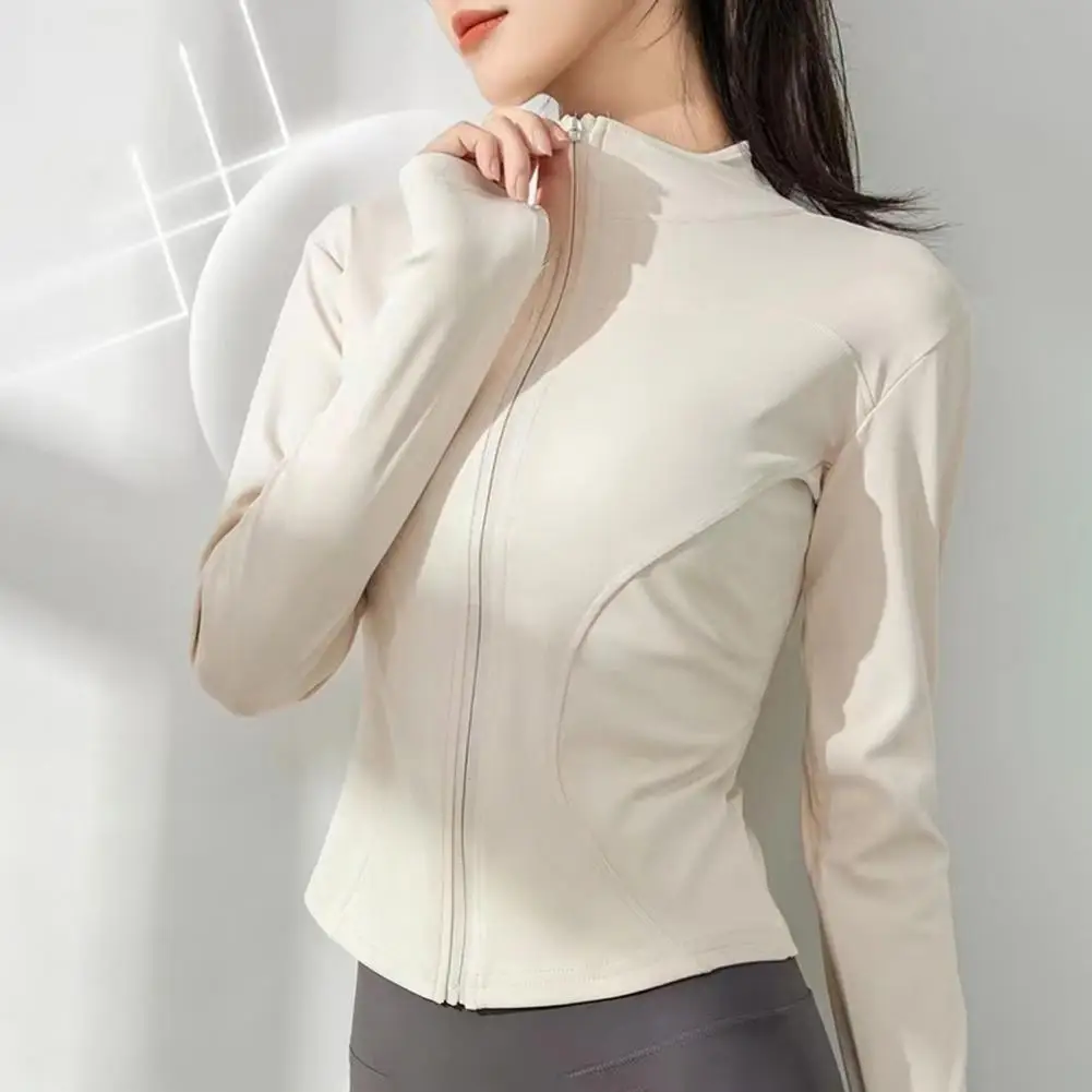 Ropa de Yoga, Top de Yoga con Orificios para los Pulgares, Top Deportivo de Manga Larga para Mujer, Chaquetas Cortas de Secado Rápido con Cierre Completo, Ropa Deportiva para Correr