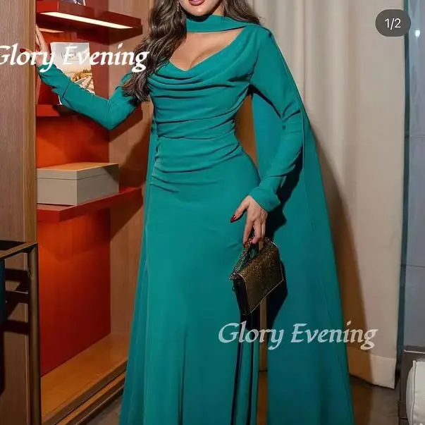 

Gorgeous Prom Gown Green Long Sleeves High Quality Evening Dresses Floor Length Formal Wedding Party Dress Customized
