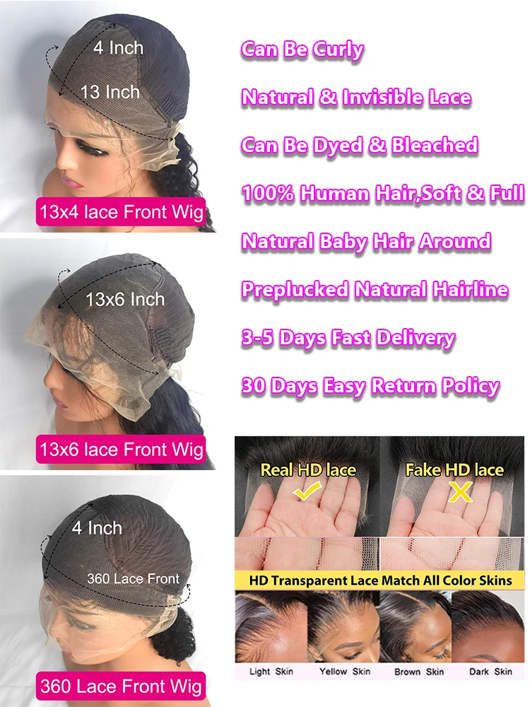 Deep Wave Lace Front Wig 13x4 13x6 Hd Transparent Lace Frontal Curly Human Hair Wigs 30 40 Inch Water Wave Pre Plucked Lace Wigs - Image 6