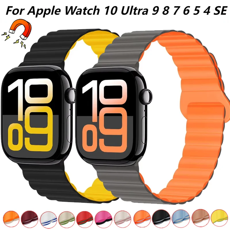 Спортивный силиконовый ремешок для Apple Watch Ultra 49 мм 7 8 9 41 мм 45 мм series10 46 мм 42 мм с магнитной петлей iWatch 6 5 4 SE 44 мм 40 мм