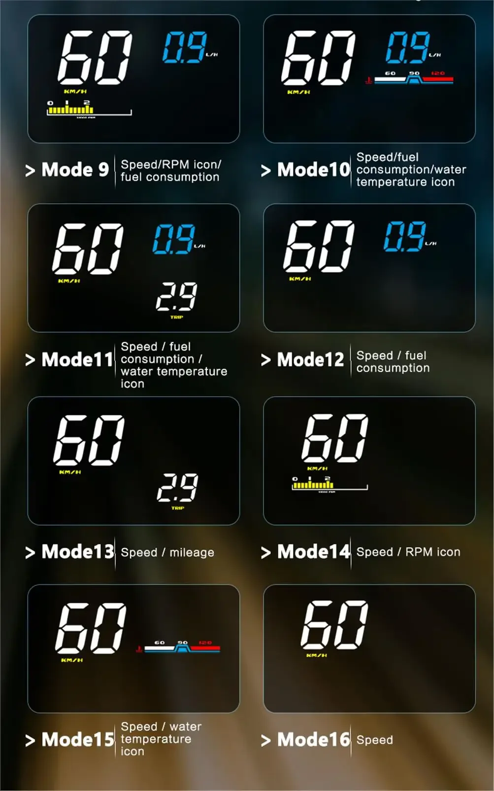 D5000 Digitaler OBD2 Auto-Windschutzscheibenprojektor OBD Head-Up-Display Tachometer Drehzahlmesser Spannungsmesser Wassertemperaturanzeige – Detail 6