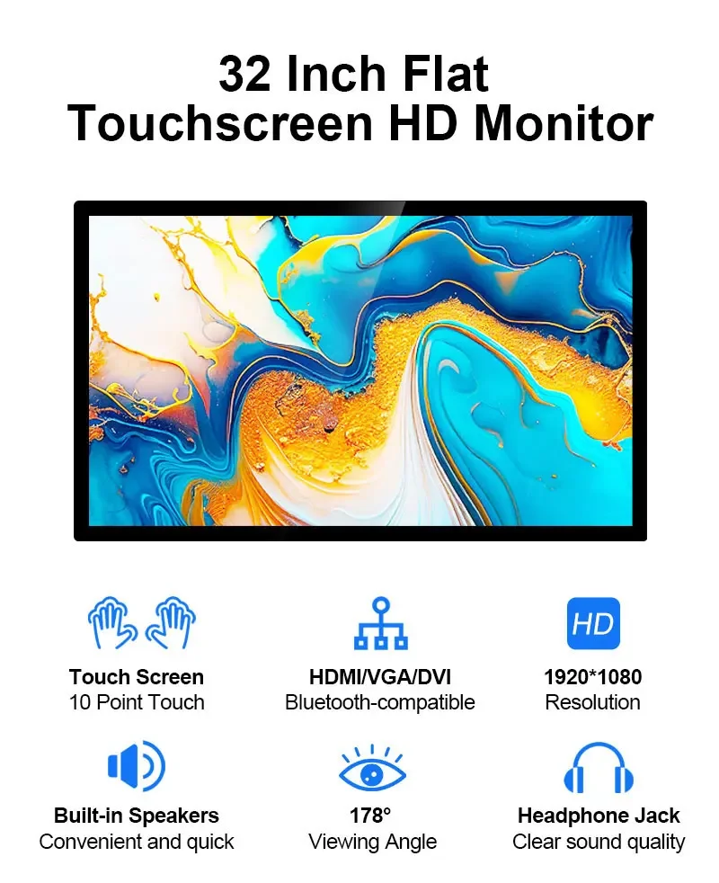 

32 Inch Wall Mount FHD IPS Touch Screen Monitor Slim Edge LED Backlight Capacitive 1080P Display Android Windows HDMI AV Input