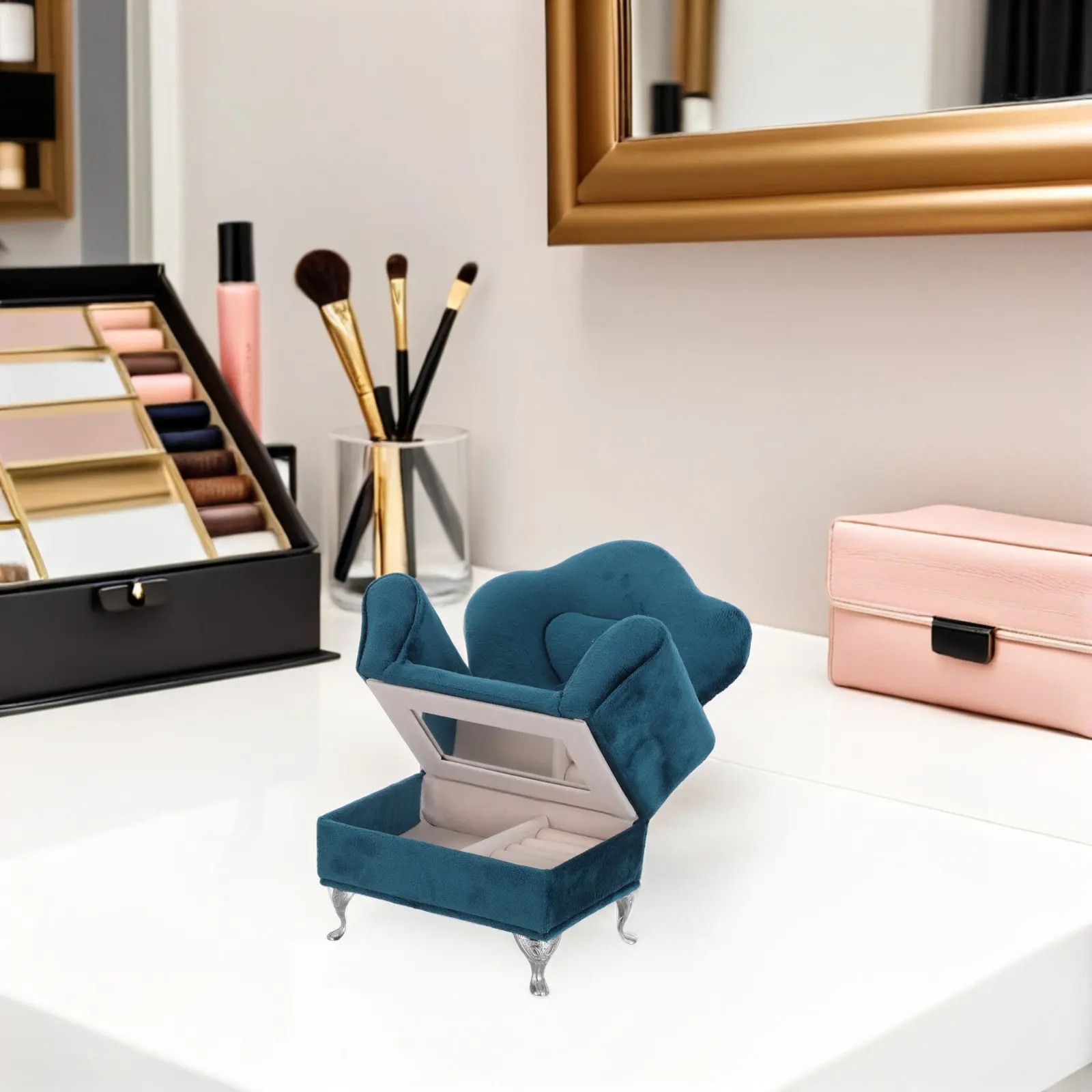 

Jewelry Box Travel Case 7.9x6.1x3.5in Soft Touch Portable Organizer Necklace Earrings Storage Jewelry Holder