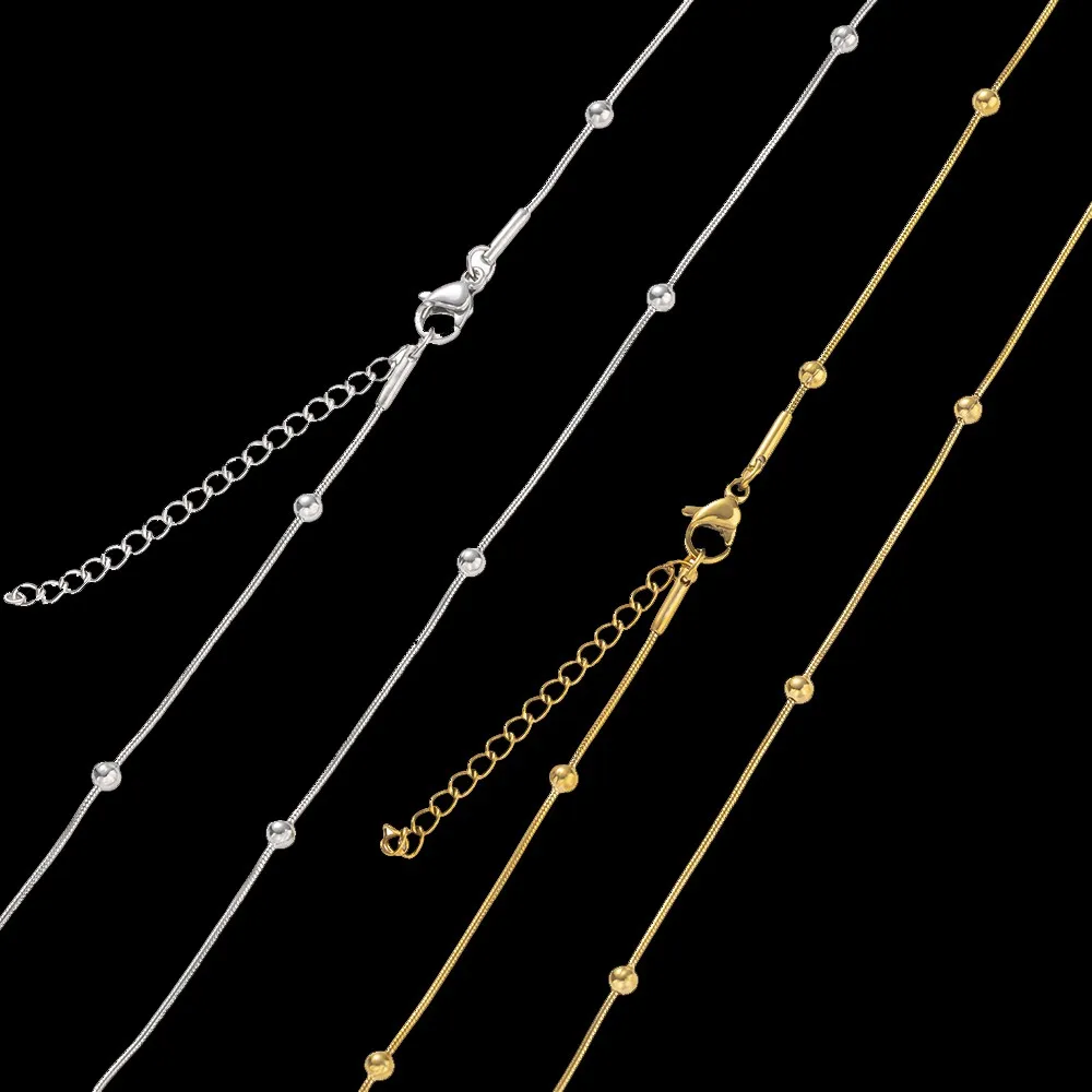 2 قطع الذهب الفولاذ المقاوم للصدأ جولة الأفعى كليب حبة سلسلة قلادة للنساء الرجال DIY مجوهرات سلسلة قابل للتعديل قلادة السائبة