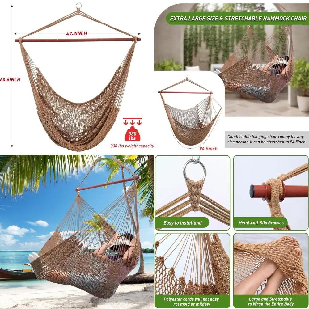 

Large Hammock Chair,Caribbean Hammock Chair with Spreader Bar,Large Hammock Swing Chair,Rope Hanging Chair or Indoor/Outdoor/Bac
