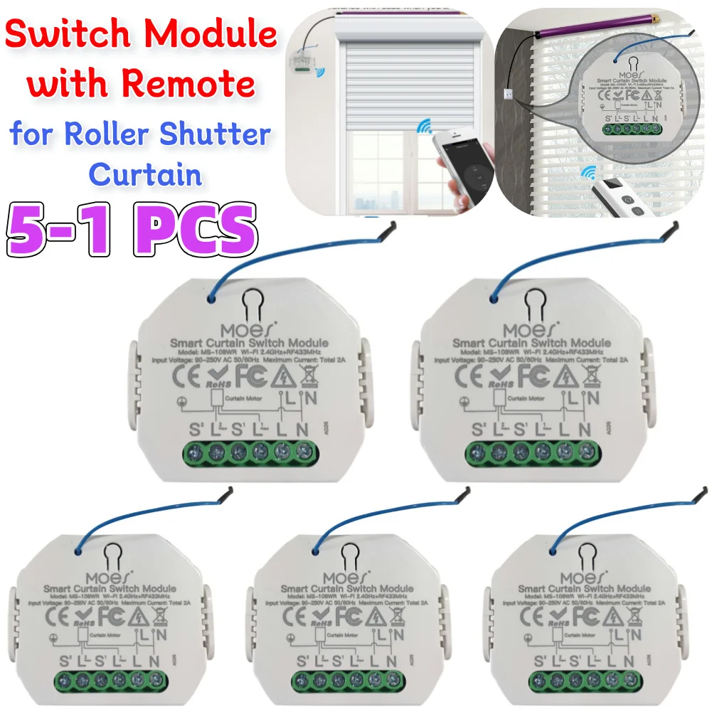 1-5PCS Curtain Switch Module Graffiti Roller Shutter Blinds Motor WiFi Work with APP Control RF Radio Frequency Remote Household