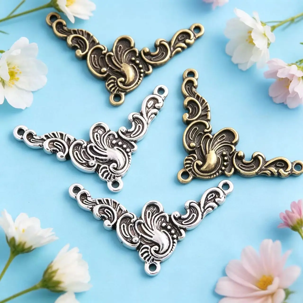 5Pcs/Lot 24*43mm 2026 New Product Two Color Zinc Alloy Peacock Porous Connectors Jewelry Making DIY Handmade Craft