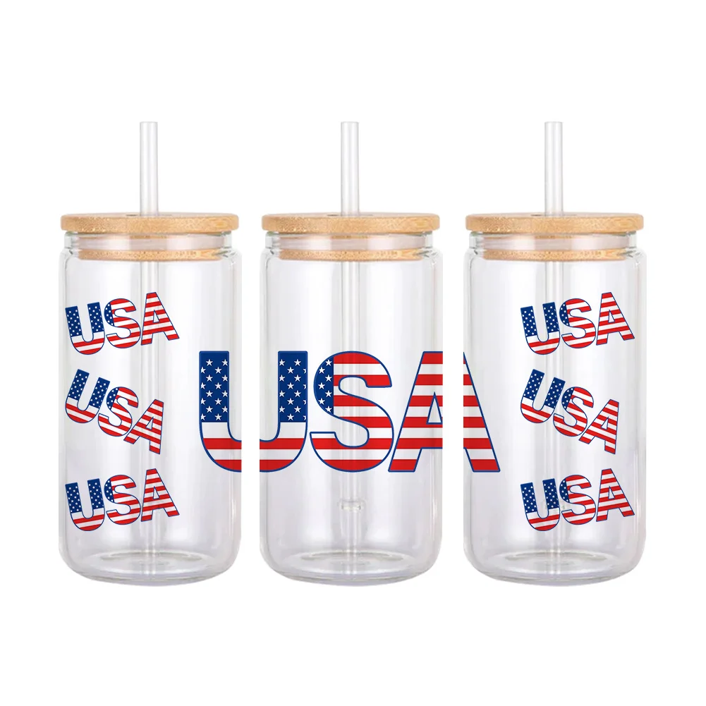 Independence Day 11x24cm UV DTF Wraps Sticker DIY For 16oz Glass Cup Waterproof Decals Phone Case Girls Sticker