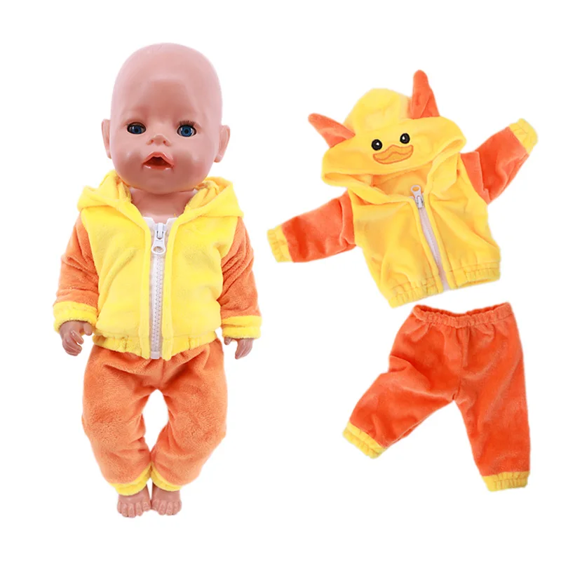 Zomer set met korte mouwen en dierenpatroon jumpsuit pyjama voor 43 cm babypop en 18 inch Amerikaanse popaccessoires, onze generatie cadeau