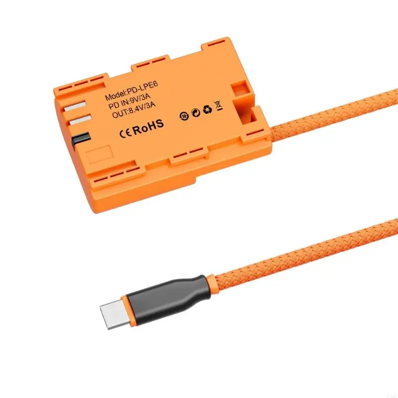 Y4QF USB Type C PD 9V إلى بطارية LPE6 لـ 80D 70D 60D 90D 5DIV كابل إمدادات الطاقة المستمر