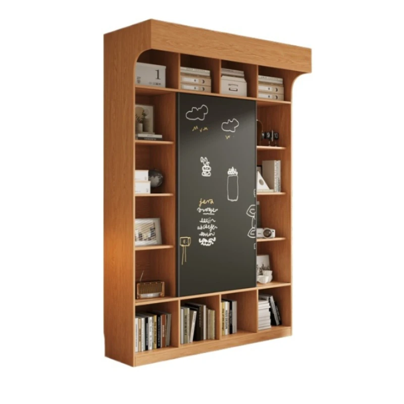 Solid wood full wall bookcase bookshelf storage combination cabinet push-pull blackboard wall living room bookcase display