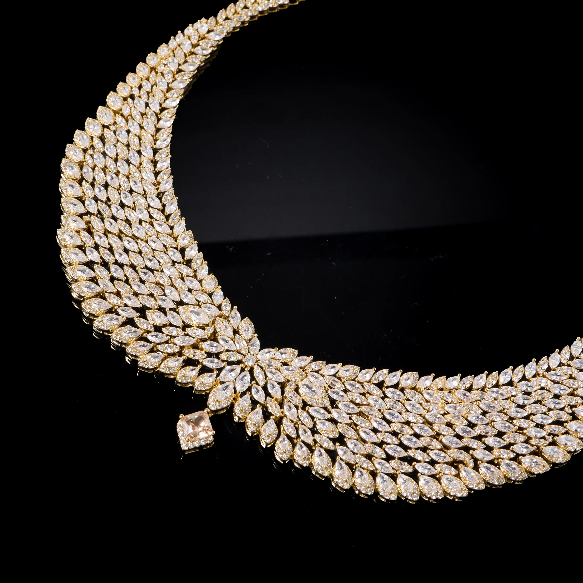 00144 Dubai Nigeria Luxury 4PCS Women Jewelry Set Cubic Zirconia  Necklace Dangle Earring Bracelet Ring Bridal Wedding Banquet J